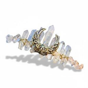 Gold and Light Iridescent Natural-Crystal Tiara Crescent Moon Crown